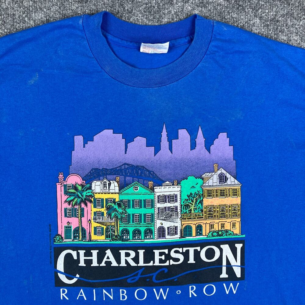 Hanes T-Shirt Mens Size XL Blue Charleston SC Rainbow Row Tourist Graphic‎ USA